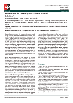 Item - Editorial: Estimation of the Thermodynamics of Ionic Materials ...
