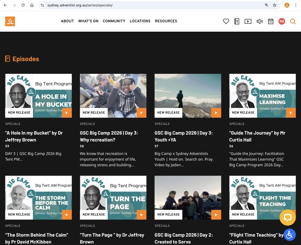 Greater Sydney Conference 2026 Big Camp Program Livestreams