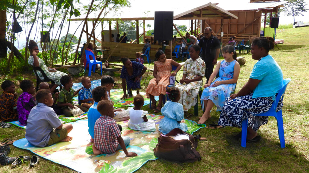 Alannah Przybylko running a kids' club at one of the sites in Honiara as part of the Solomon Islands for Christ initiative.