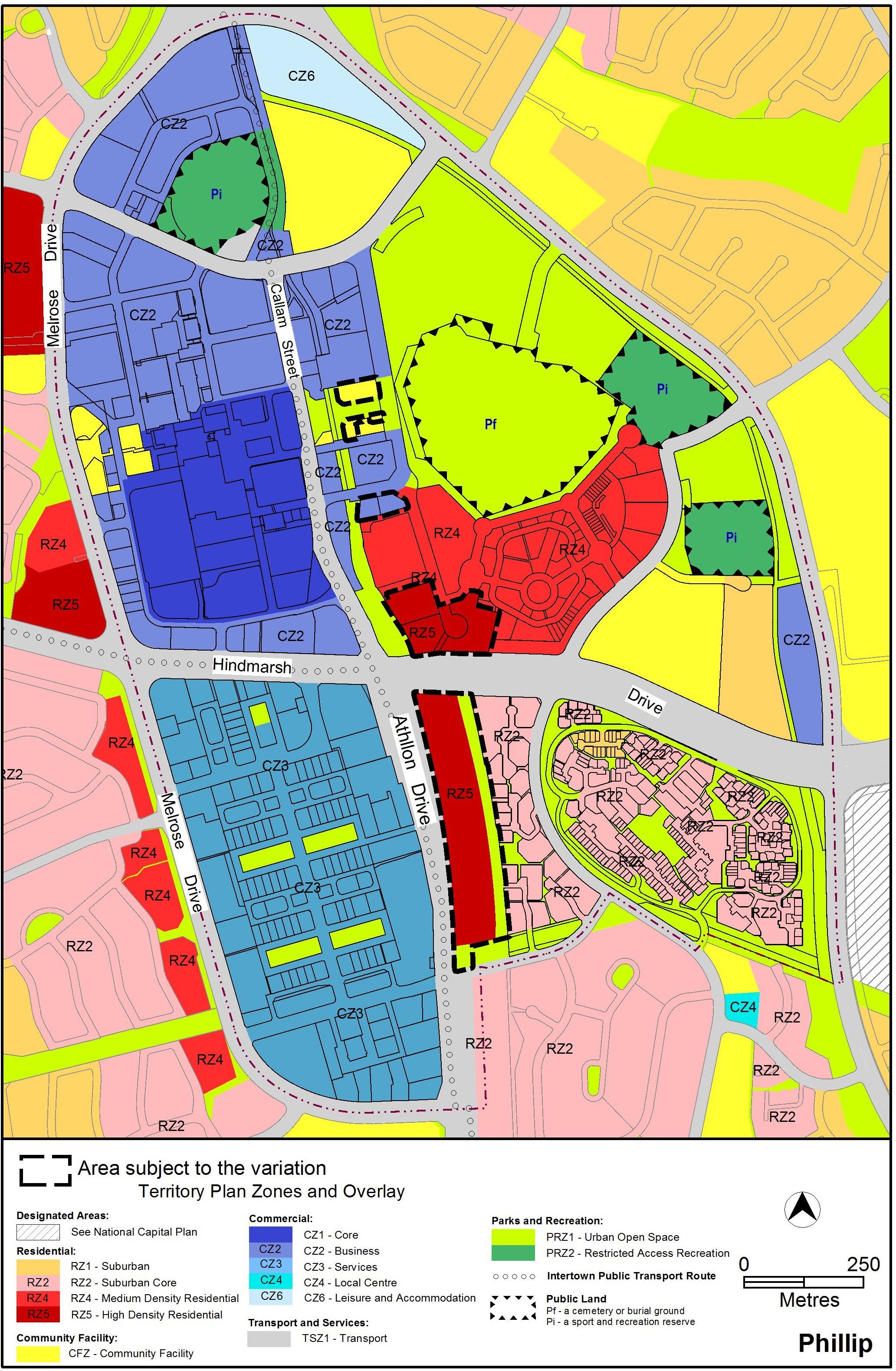 After: Map showing Woden Town Centre's proposed Territory Plan zoning