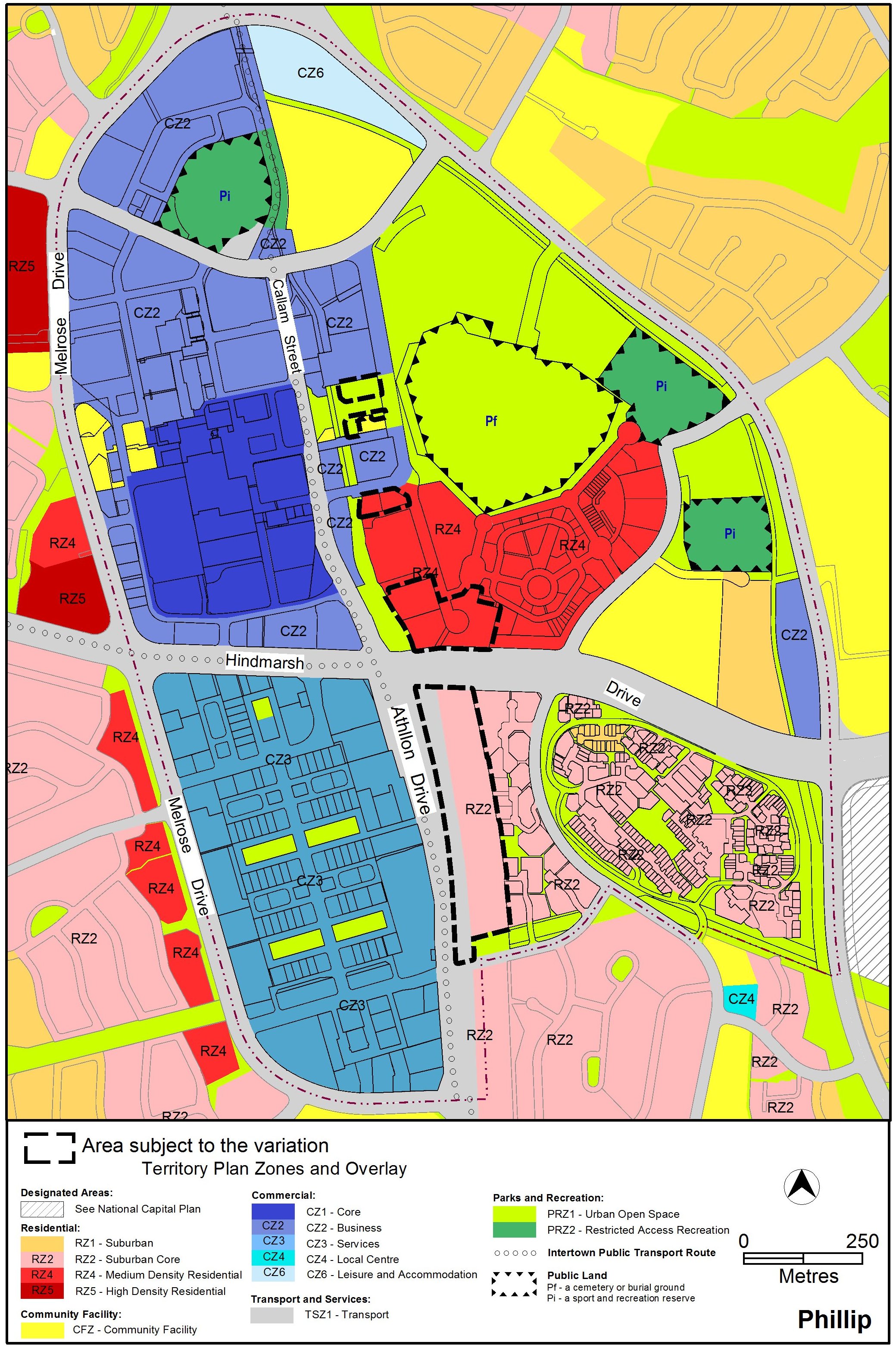 Before: Map showing Woden Town Centre's current Territory Plan zoning