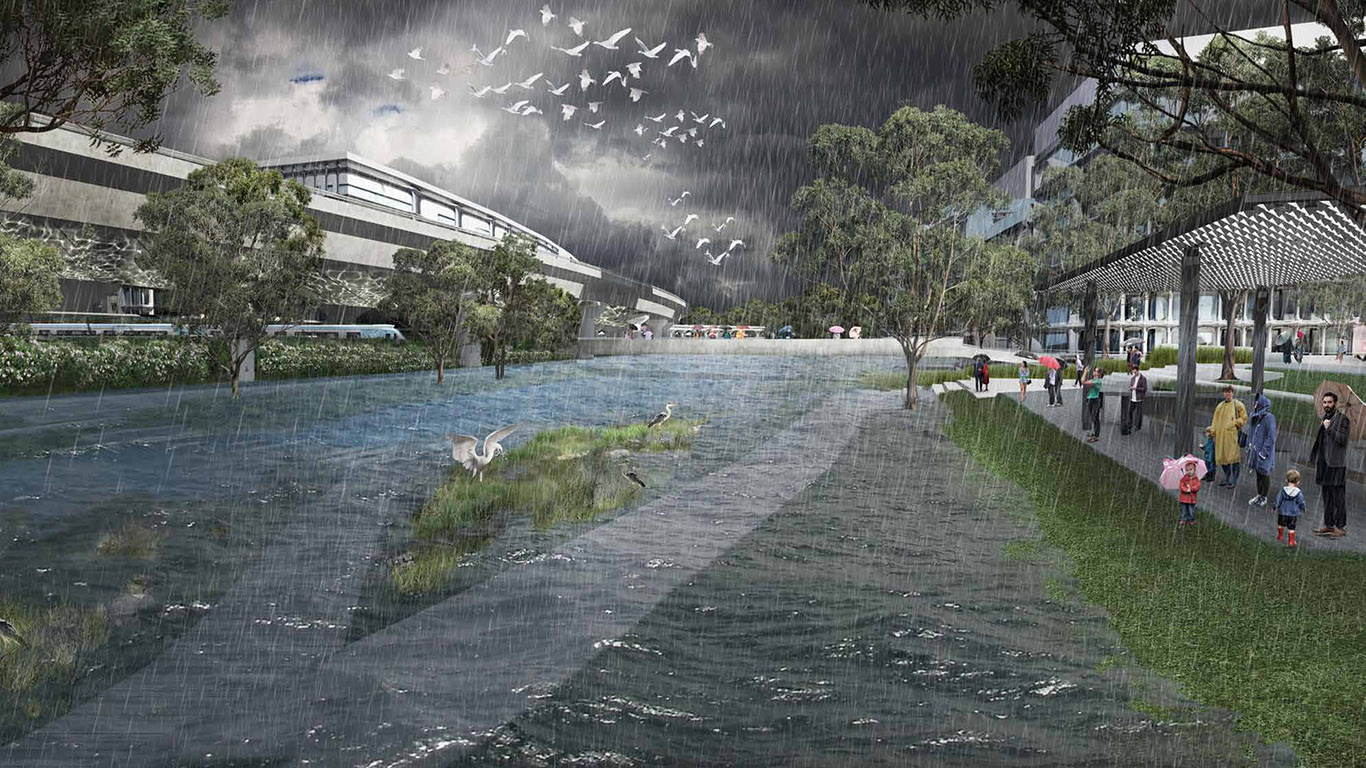 Artistic impression of the Macaulay Terrace during a major rain event