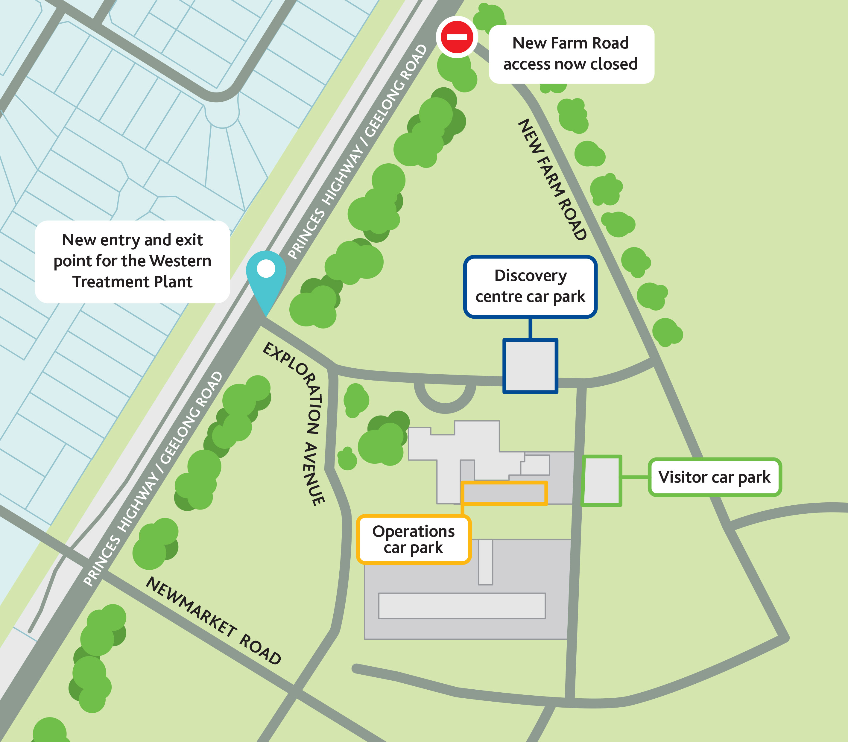 Map showing new access point for the Western Treatment Plant office complex. 