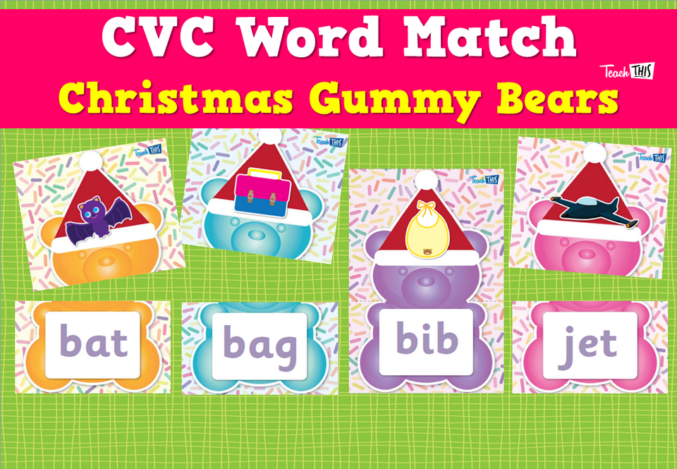 CVC Word Match - Christmas Gummy Bears