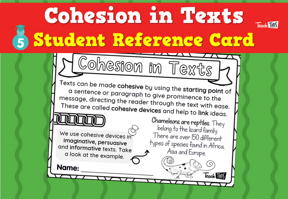 Cohesion in Texts - Student Reference Card