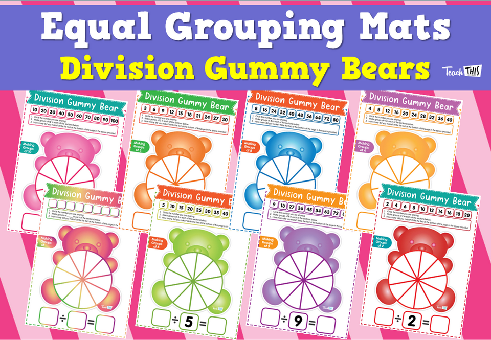 Equal Grouping Mats - Division Gummy Bears