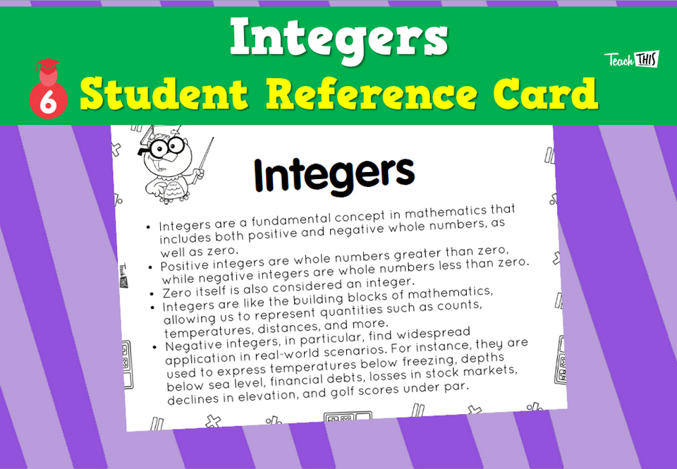 Integers - Student Reference Card