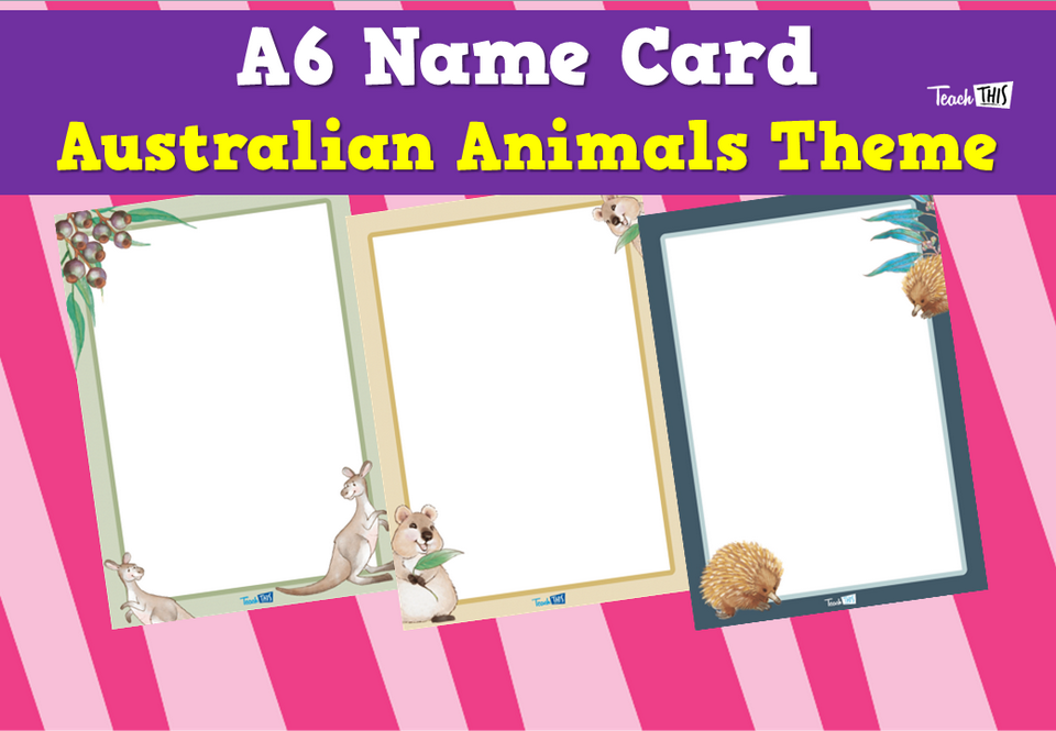A6 Name Card - Australian Animals Theme
