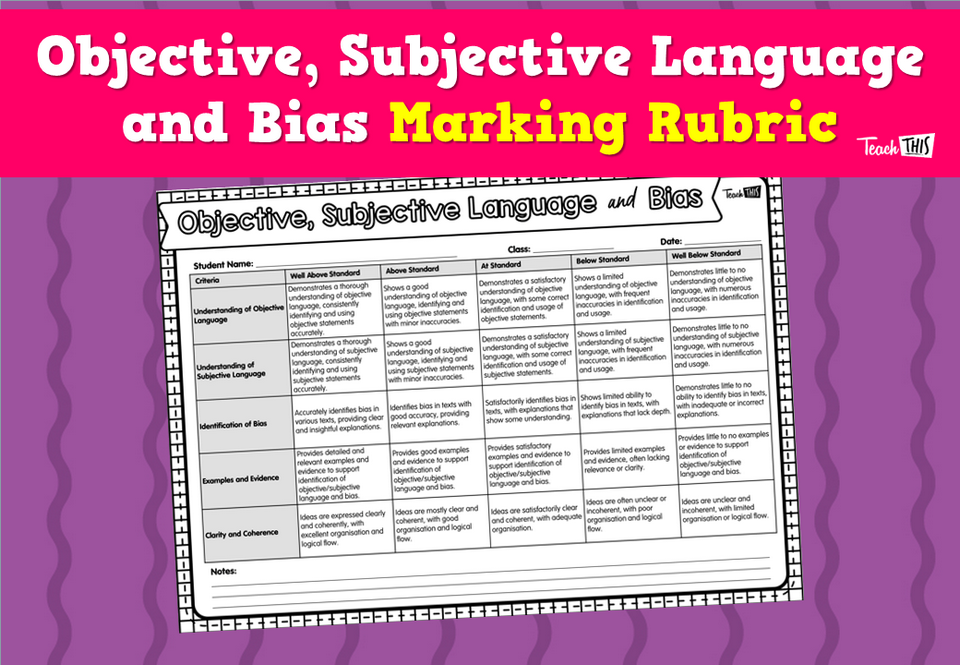 Objective, Subjective Language and Bias Marking Rubric