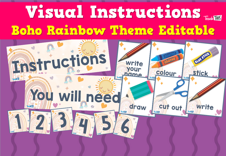 Visual Instructions - Boho Rainbow Theme Editable