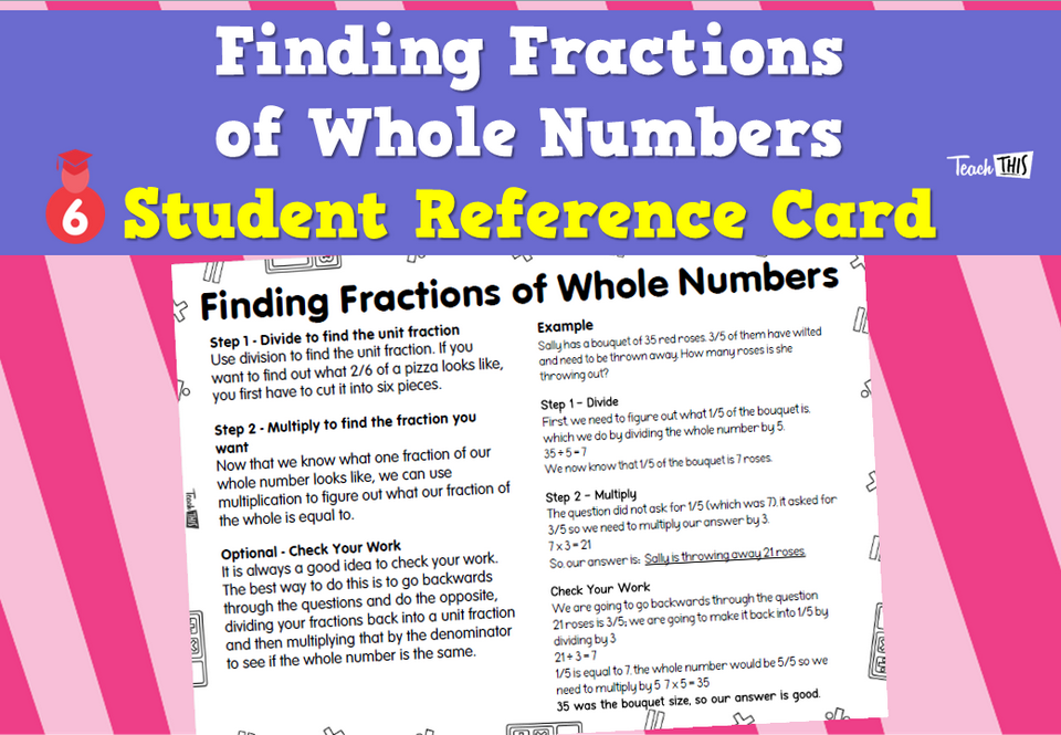 Finding Fractions of Whole Numbers - Student Reference Card