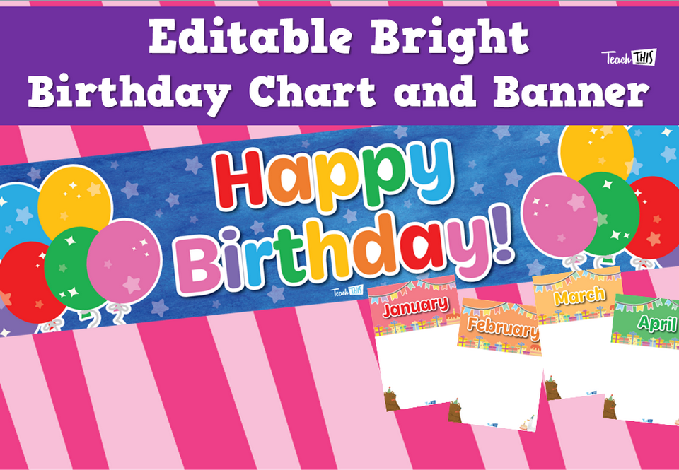 Editable Bright Birthday Chart and Banner