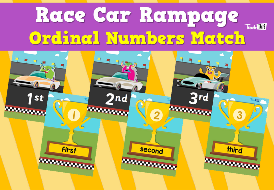 Race Car Rampage Ordinal Numbers Match