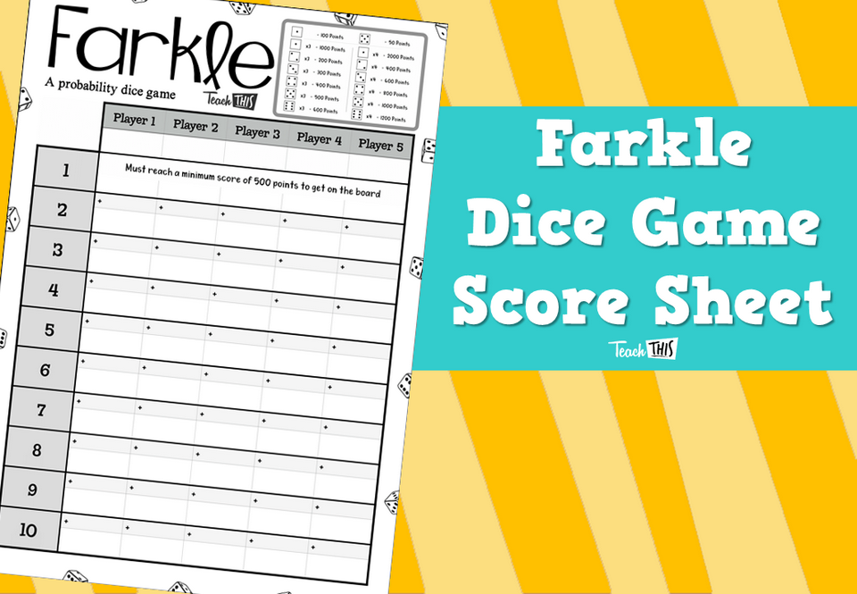 Farkle Dice Game Score Sheet