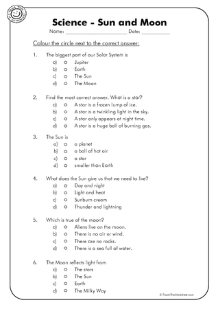 Sun and Moon Science Test
