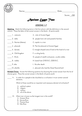 Ancient Egypt - Test 1 (Lessons 1-7)