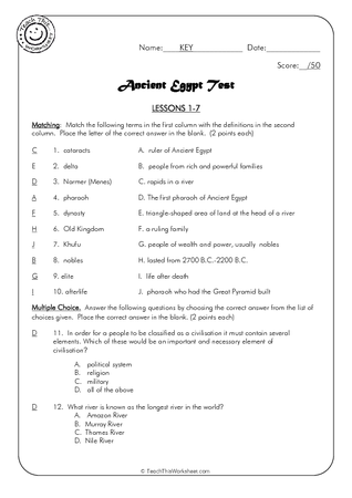 Ancient Egypt - Test 1 Answers