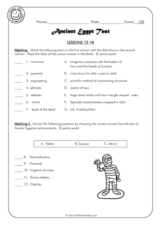 Ancient Egypt - Test 3 (Lessons 12-18)