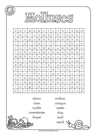 Molluscs Wordsearch