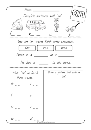 Word Families - an - SA Print