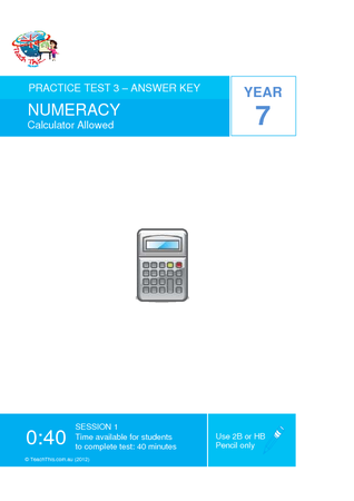 Year 7 - P3 Numeracy Calculator - ANSWERS