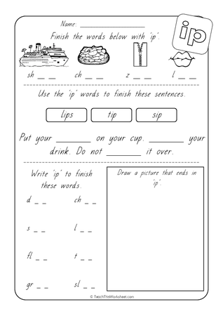Word Family - ip - TAS Print