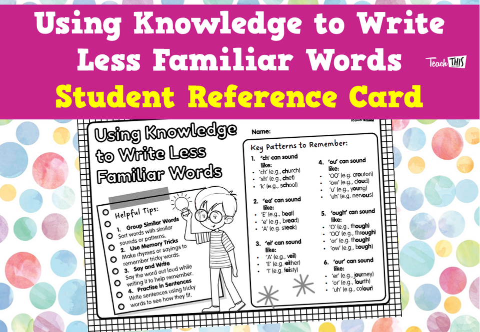 Using Knowledge to Write Less Familiar Words - Student Reference Card