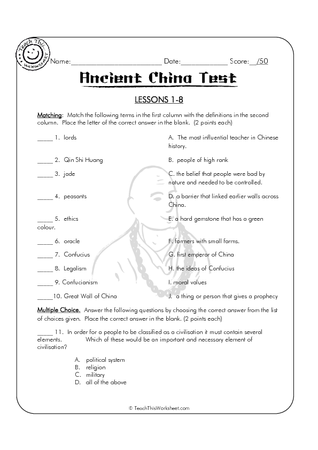 Ancient China - Test 1 (Lessons 1-8)