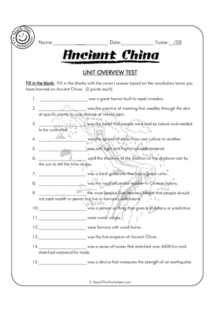 Ancient China - Unit Overview Test