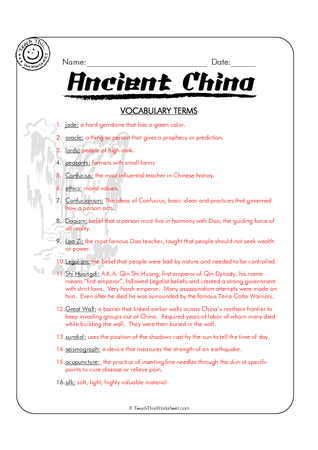 Ancient China - Vocabulary Terms Answers