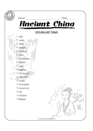 Ancient China - Unit Vocabulary Terms