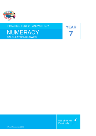 Year 7 - P2 Numeracy Calculator - ANSWERS
