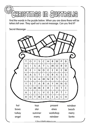 Christmas in Australia Wordsearch