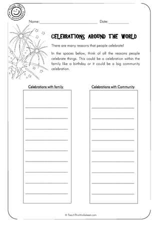 Celebrations Worksheet 1 - Around the World