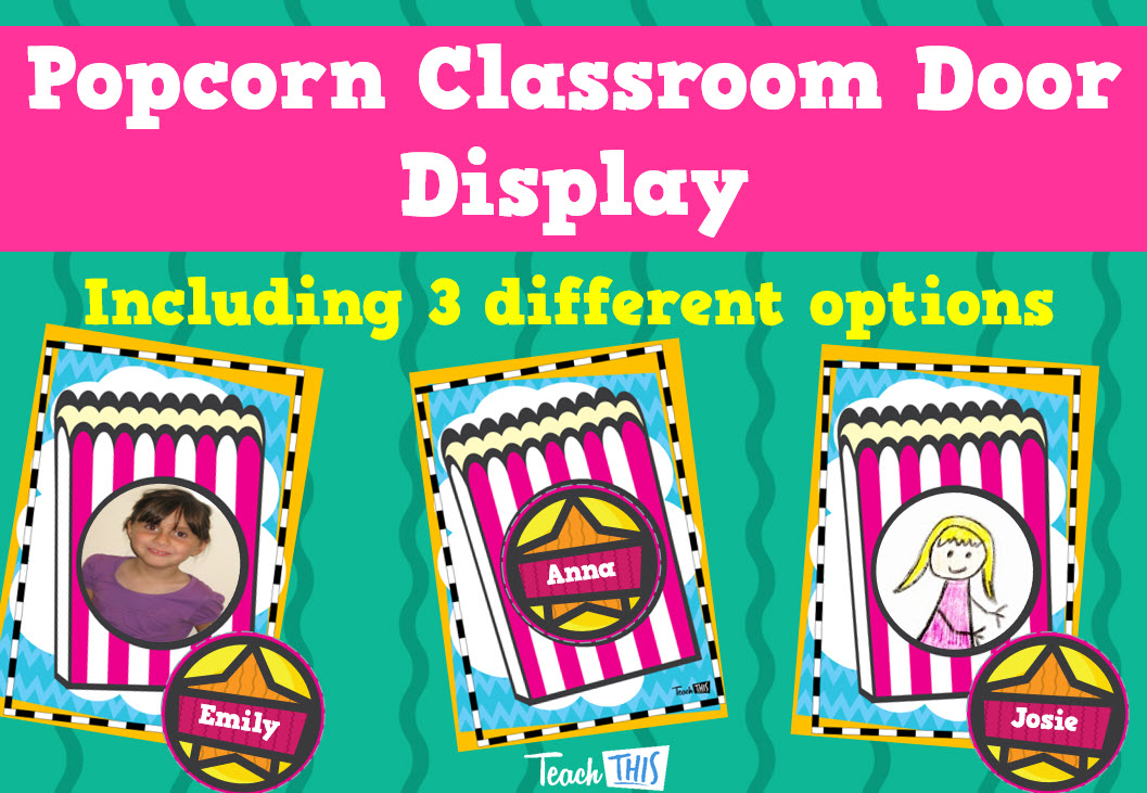 Welcome Sign - Popcorn Classroom Door Display - Editable