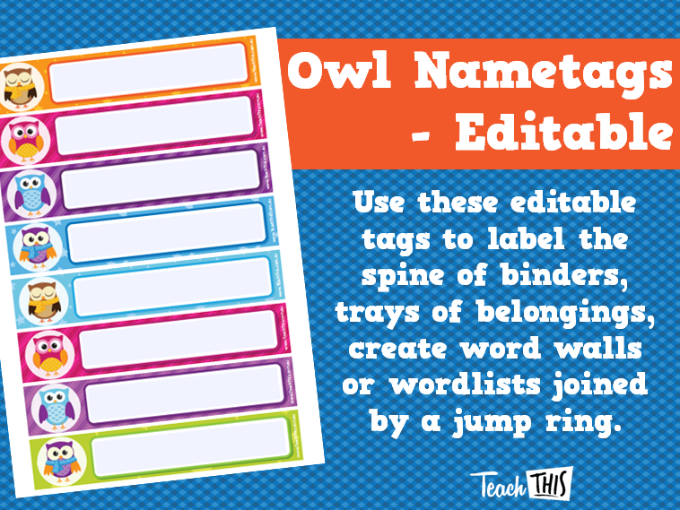 Owl Nametags - Editable
