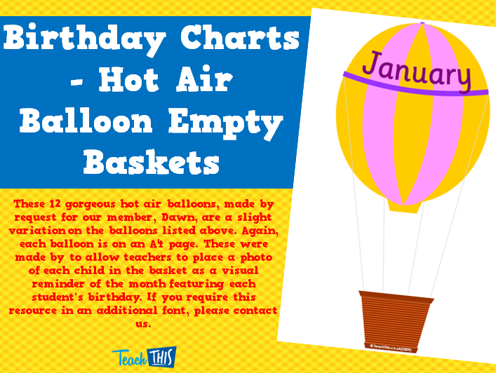 Birthday Charts - Hot Air Balloon Empty Baskets
