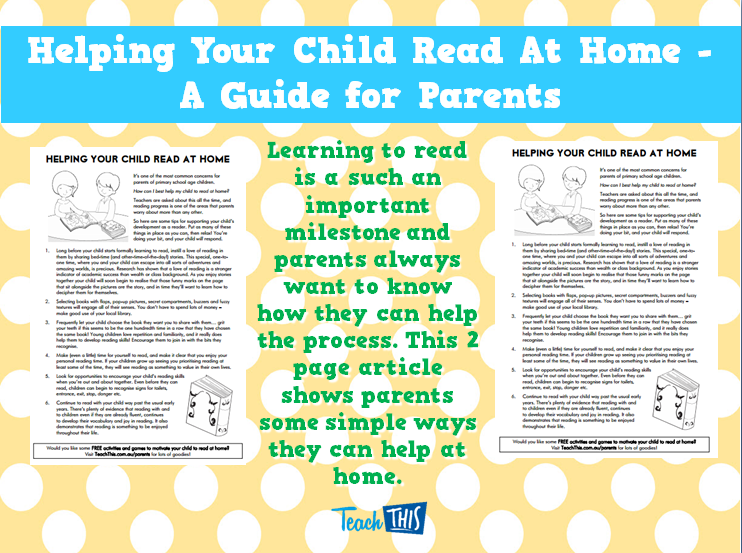 Helping Your Child Read At Home - A Guide for Parents
