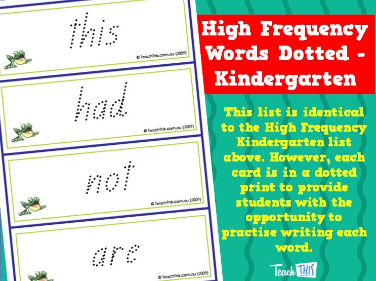 High Frequency Words Dotted - Kindergarten