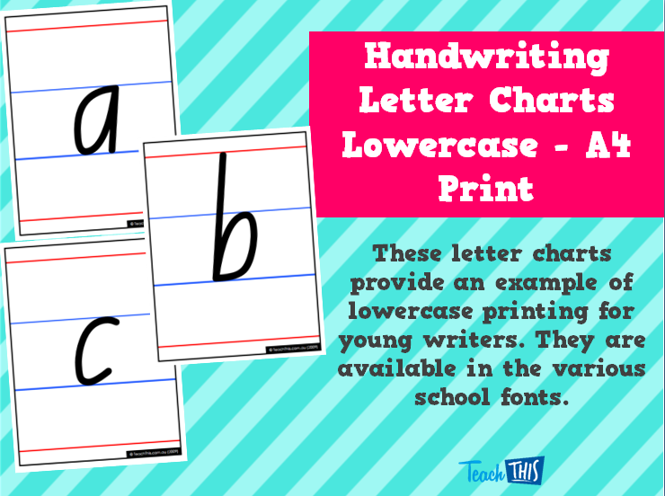 Handwriting Letter Charts Lowercase - A4 Print