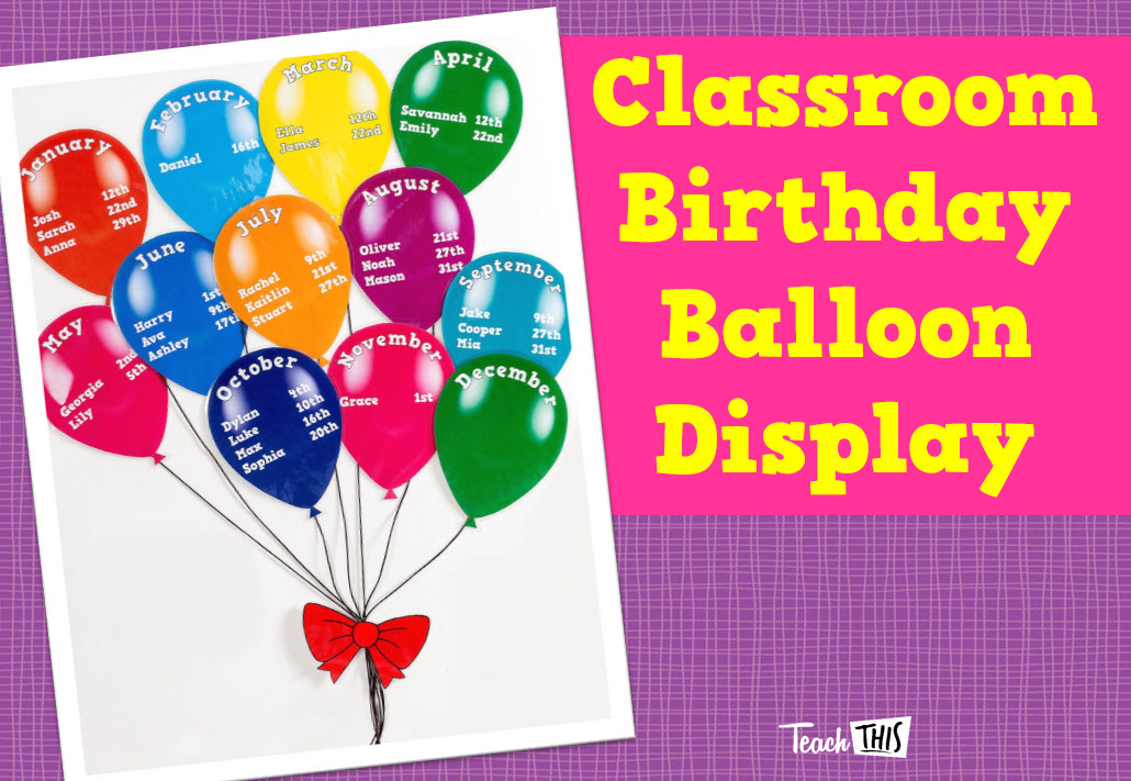 Classroom Birthday Balloon Display - Editable