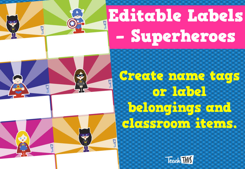 Superhero Name Tags - 2 - Editable