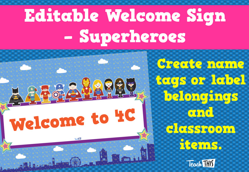 Superhero Welcome Sign - Editable