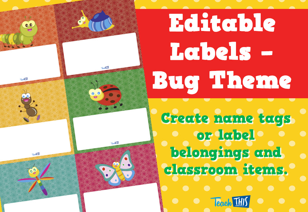 Bug Name Tag Label 3 - Editable