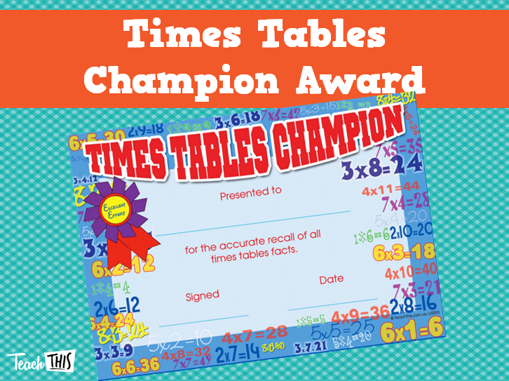 Times Tables Champion Award
