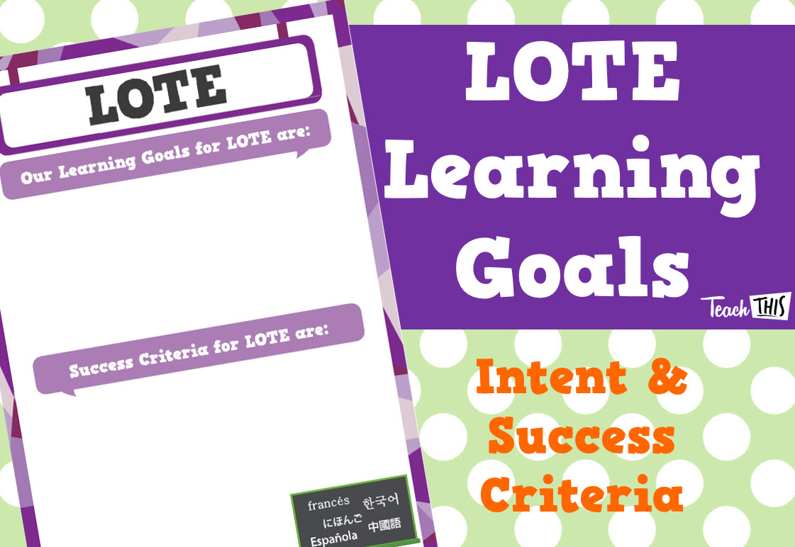 Learning Intentions & Success Criteria - LOTE - Editable