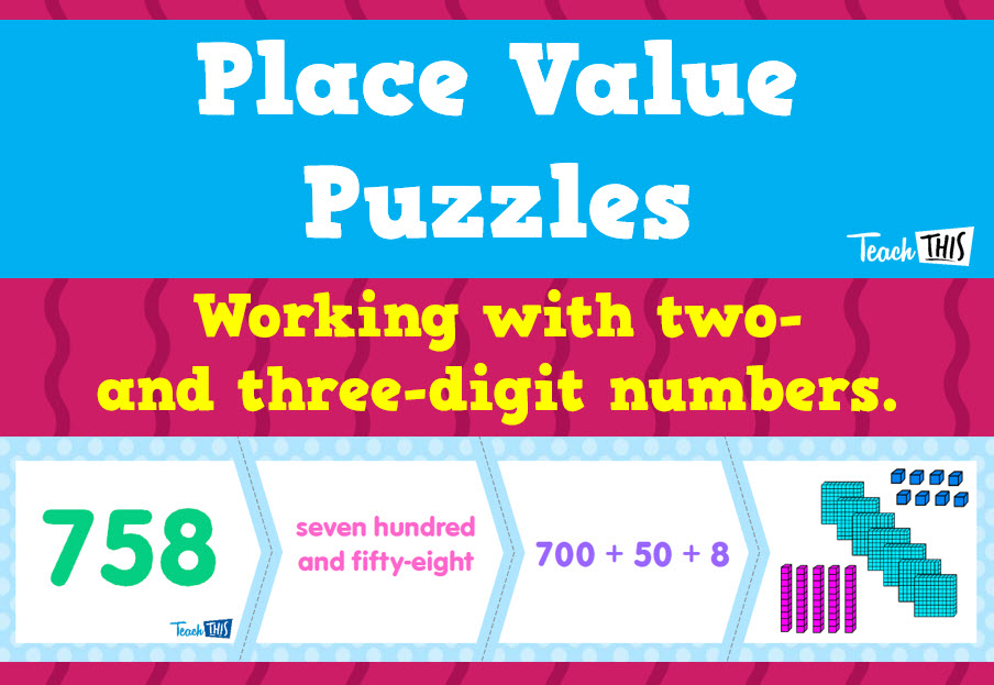 Place Value Puzzles - 2-digit and 3-digit numbers