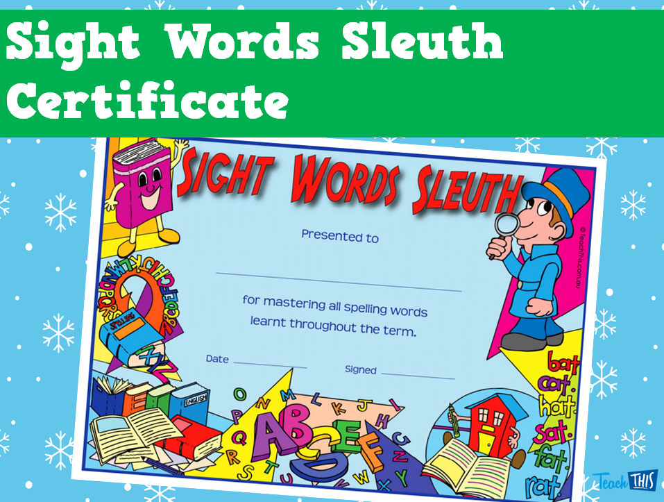 Sight Words Sleuth Certificate