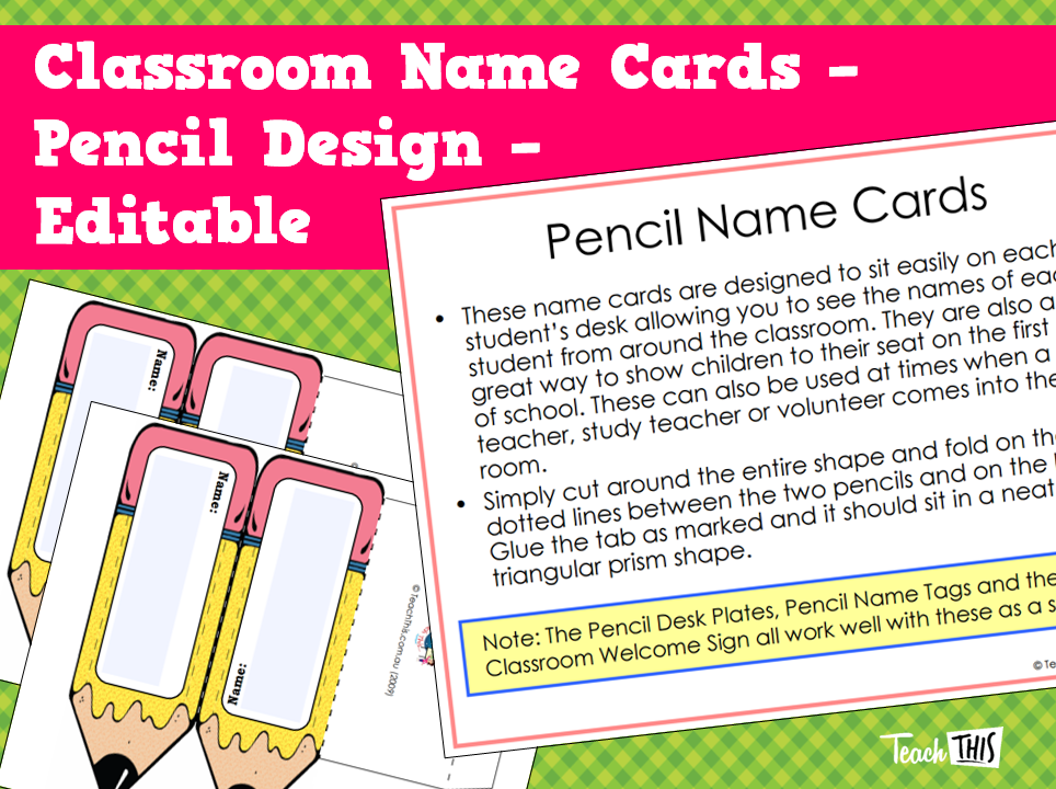 Classroom Name Cards - Pencil Design - Editable