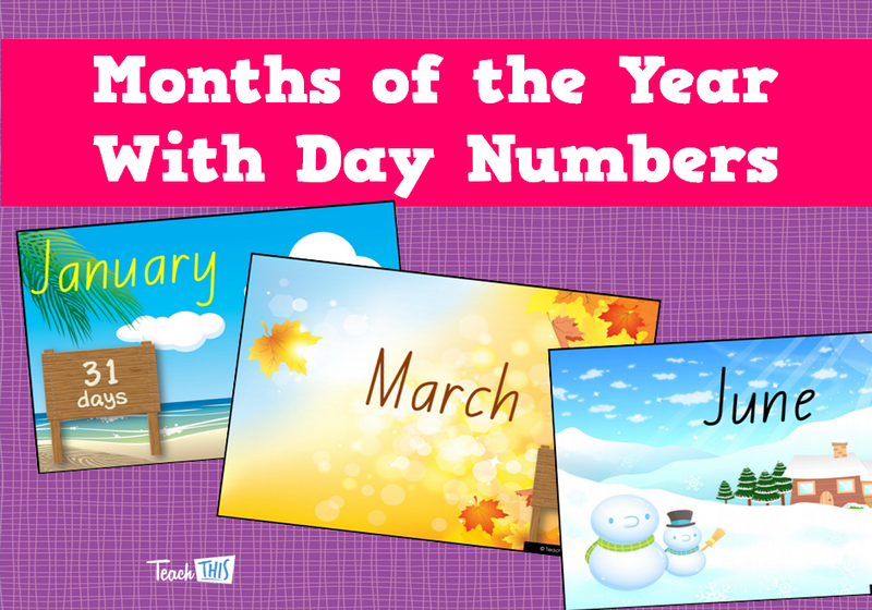 Months of the Year with Day Numbers